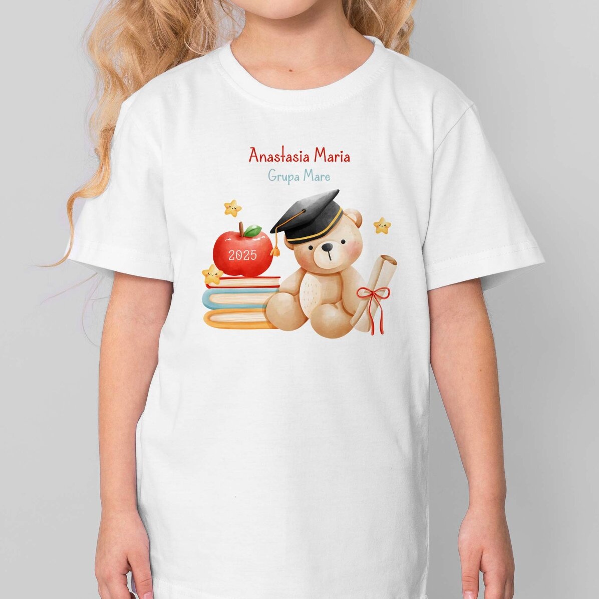 Personalisiertes Baumwoll-T-Shirt für Kinder mit Aufdruck – „Absolvent-Bärchen“
