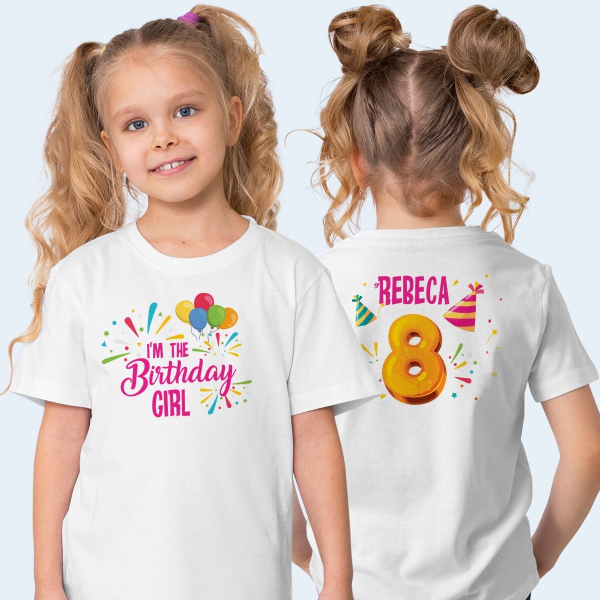 Personalisiertes Baumwoll-T-Shirt für Mädchen – Rückseite für den Geburtstag