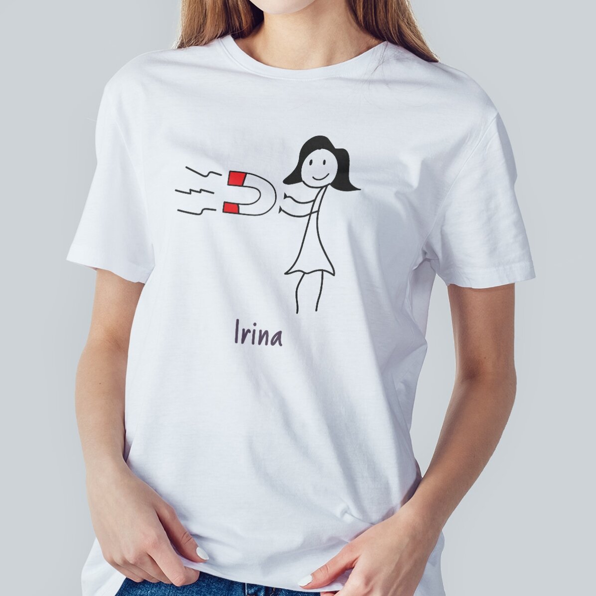 Baumwoll-T-Shirt für sie, individuell mit Text bedruckt – Magnet