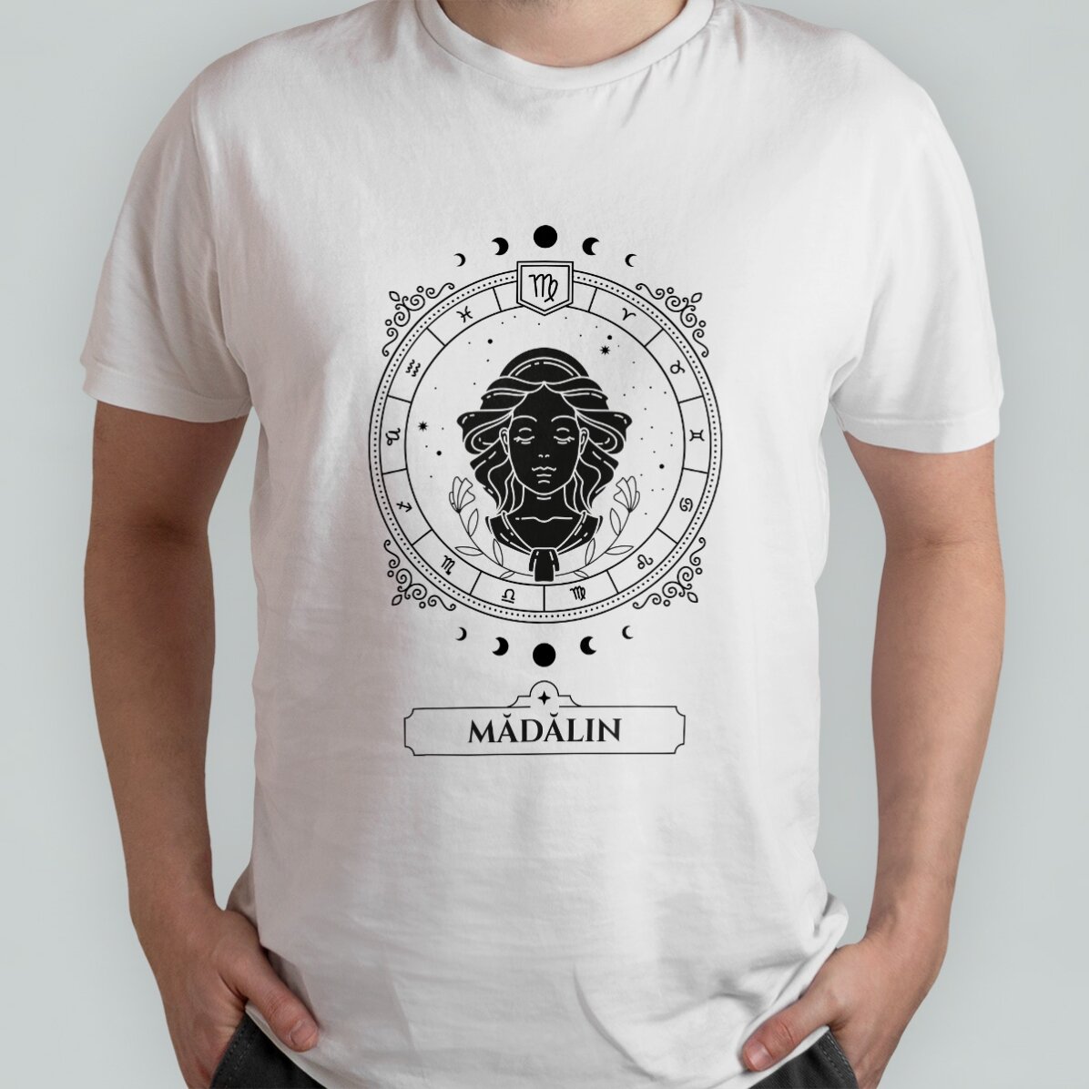 Customised cotton T-shirt with name and zodiac sign - Virgo