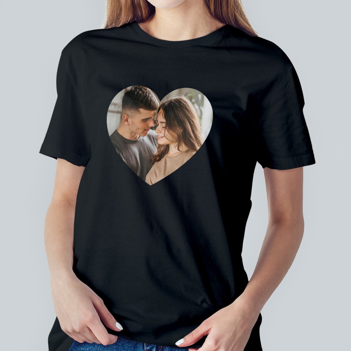 Personalisiertes Baumwoll-T-Shirt mit einem Foto – Herz
