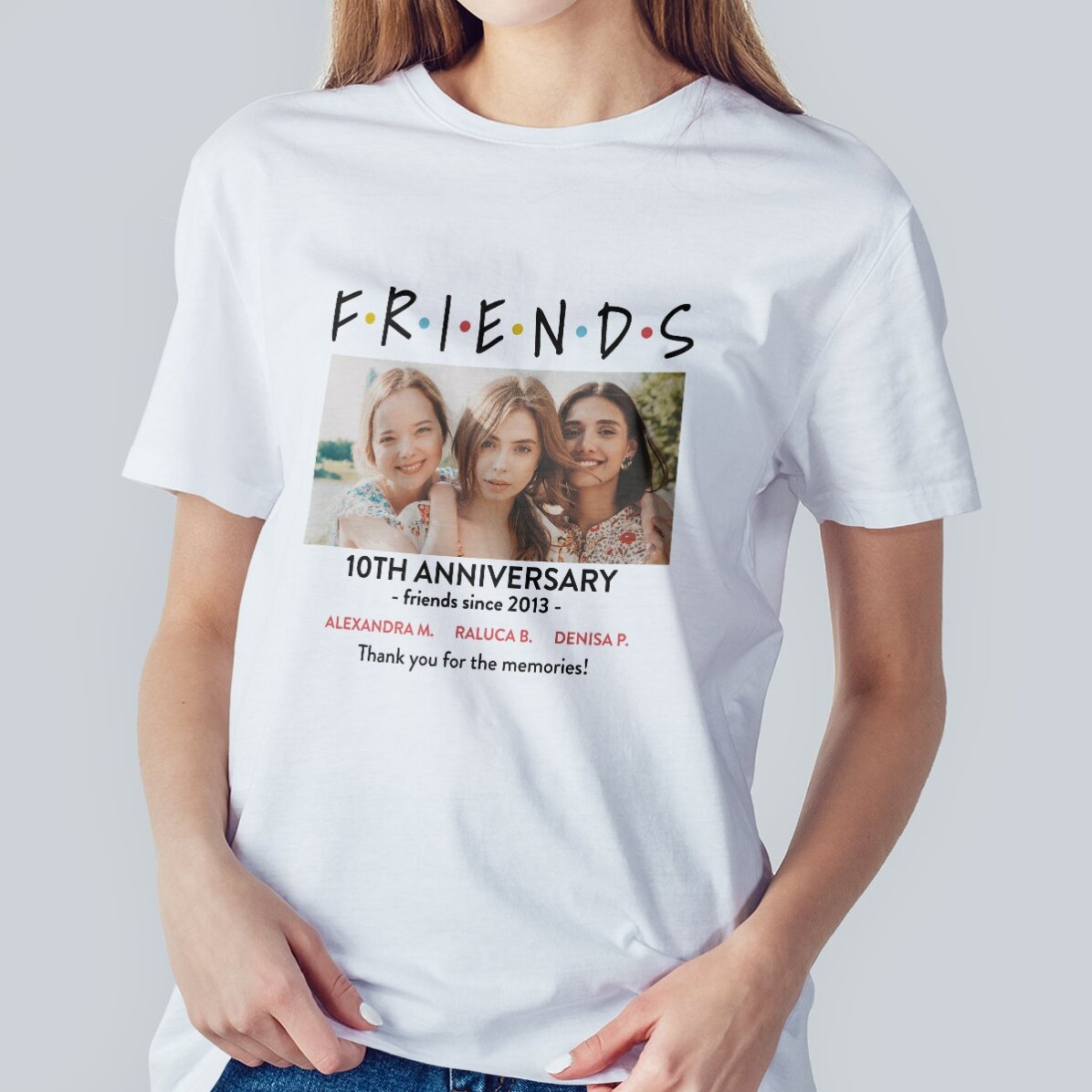 Personalisiertes Baumwoll-T-Shirt mit Foto und Botschaft – FRIENDS