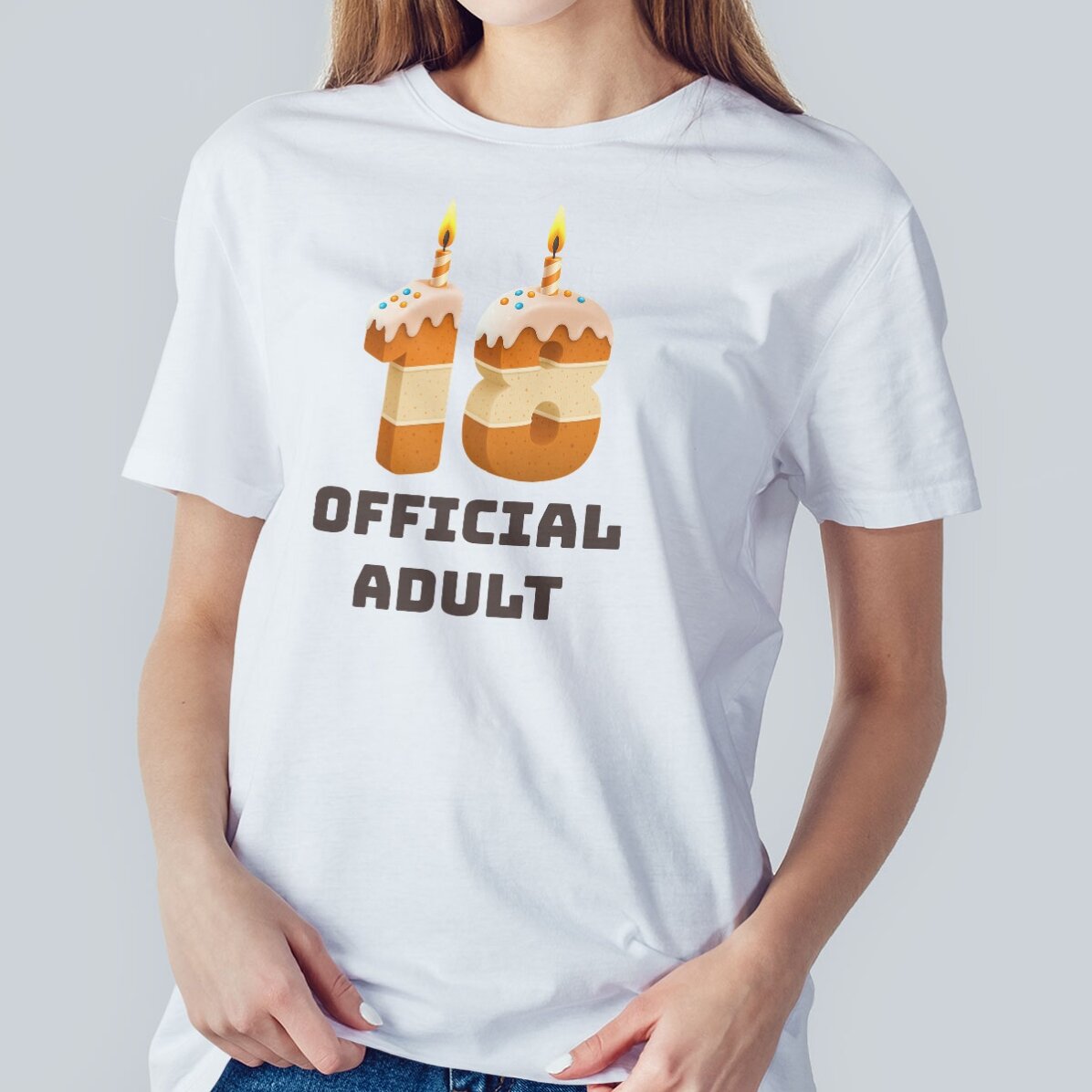 Personalisiertes Baumwoll-T-Shirt mit Aufdruck – 18 Cake