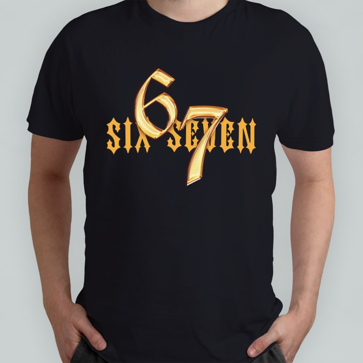 Personalisiertes Baumwoll-T-Shirt mit Aufdruck – 67 Six Seven