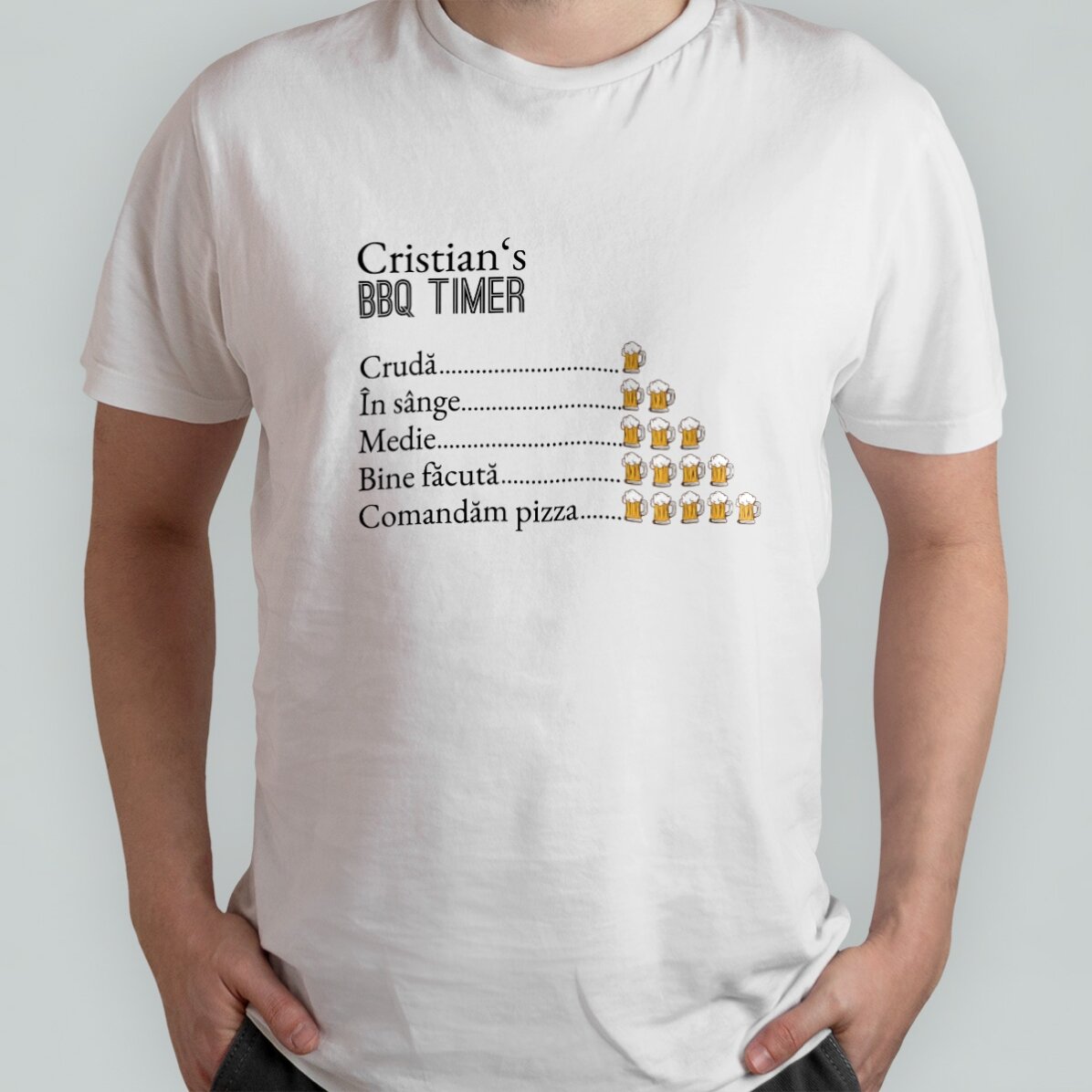Personalisiertes Baumwoll-T-Shirt mit Aufdruck – BBQ Timer