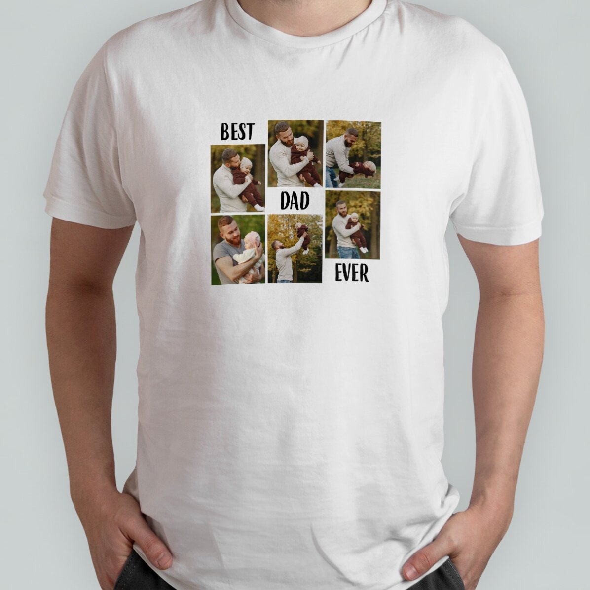 Personalisiertes Baumwoll-T-Shirt mit Text und 6 Fotos – „Best dad ever“
