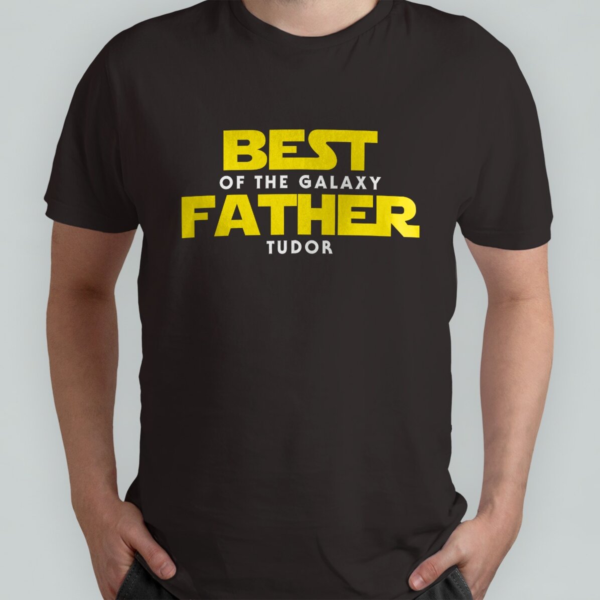 Personalisiertes Baumwoll-T-Shirt mit Aufdruck – „Best father of the galaxy“