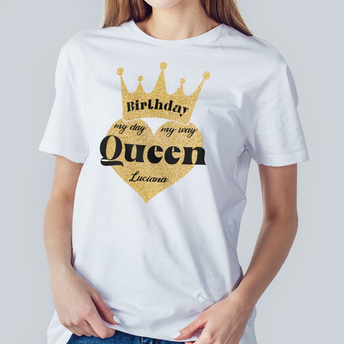 Personalisiertes Baumwoll-T-Shirt mit Aufdruck – Birthday Queen