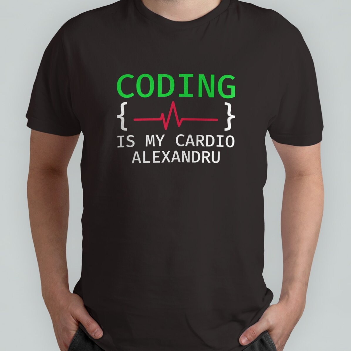 Personalisiertes Baumwoll-T-Shirt mit Aufdruck – „Coding is my cardio“