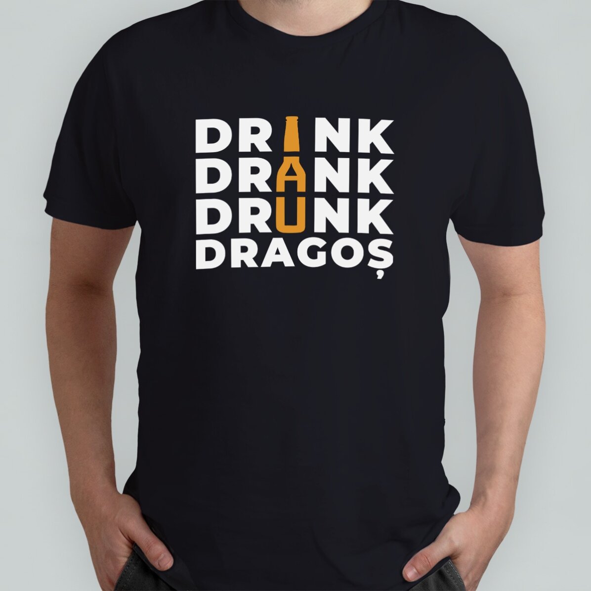 Personalisiertes Baumwoll-T-Shirt mit dem Aufdruck „Drink, drank, drunk“