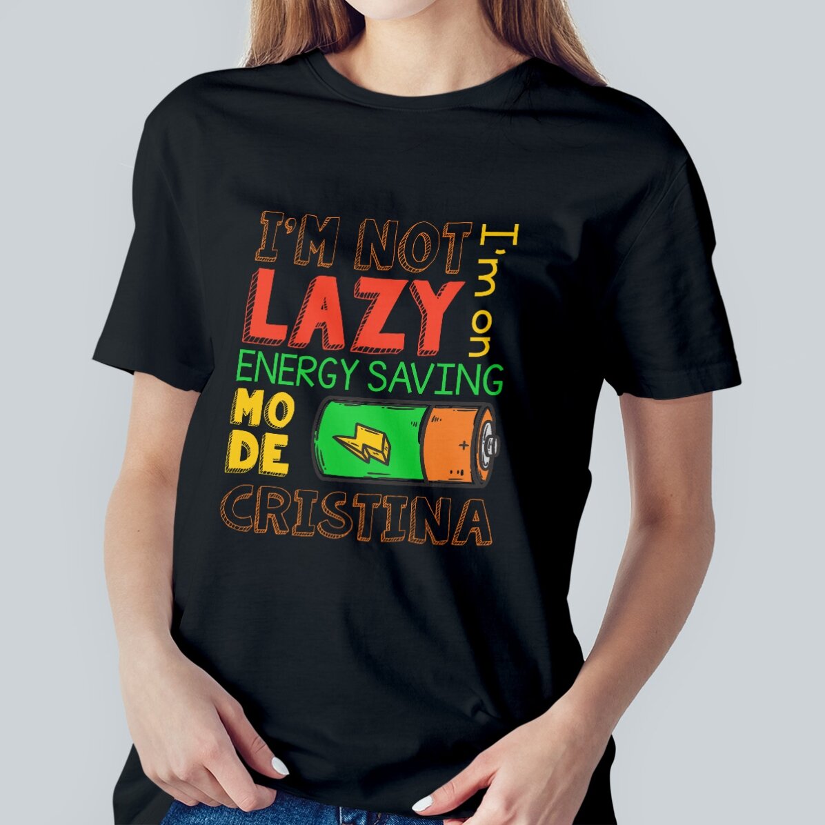Personalisiertes Baumwoll-T-Shirt mit Aufdruck – Energiesparmodus