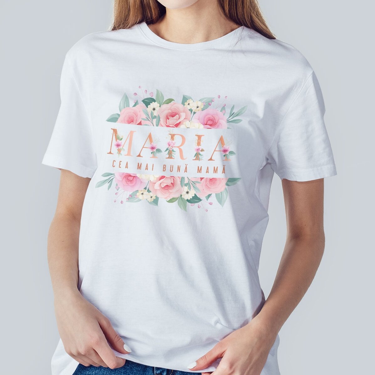 Personalisiertes Baumwoll-T-Shirt mit Blumenmotiv – Die beste Mama