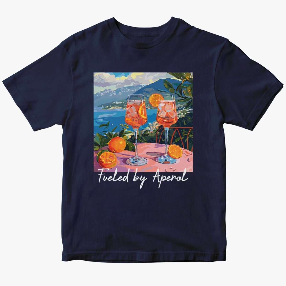 Personalisiertes Baumwoll-T-Shirt mit Aufdruck – Fueled by Aperol