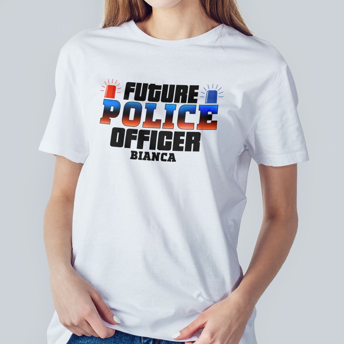 Personalisiertes Baumwoll-T-Shirt mit Aufdruck – „Future police officer“