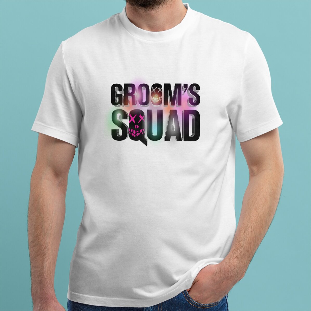 Personalisiertes Baumwoll-T-Shirt mit Aufdruck – „Groom’s Squad“ für den Junggesellenabschied