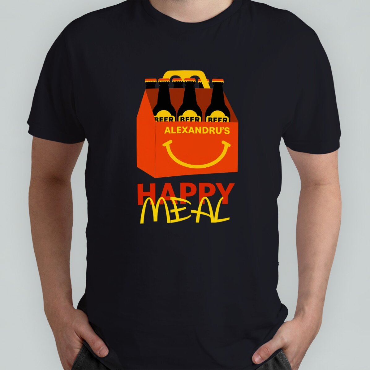 Personalisiertes Baumwoll-T-Shirt mit Aufdruck – Happy Beer