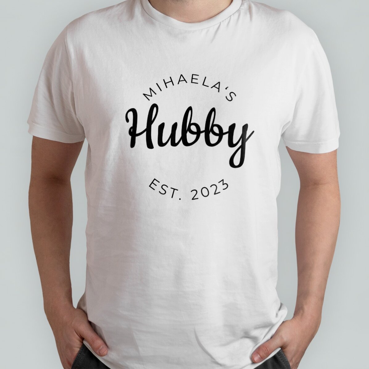 Personalisiertes Baumwoll-T-Shirt mit Aufdruck – Hubby & Wifey