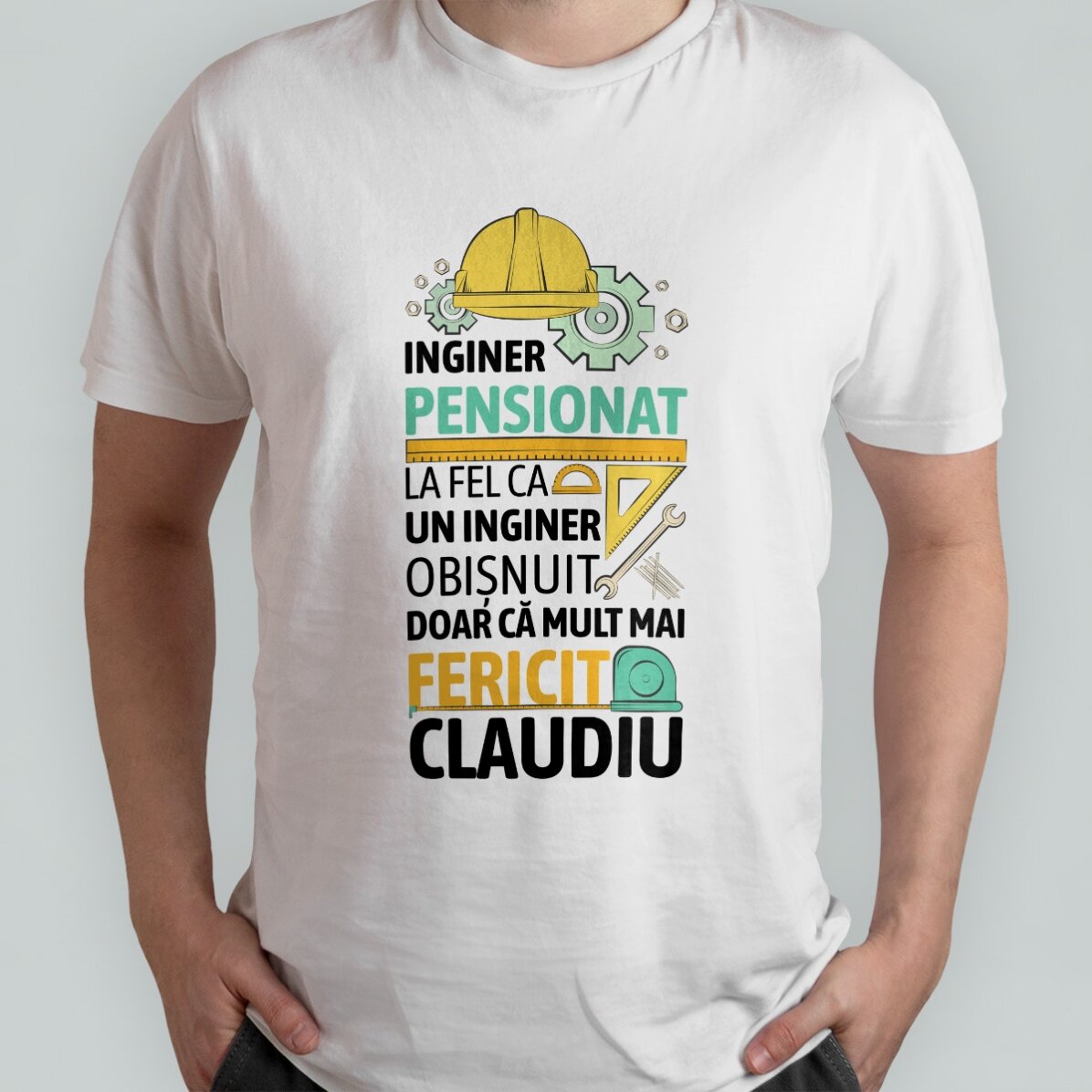 Personalisiertes Baumwoll-T-Shirt mit Aufdruck – Ingenieur im Ruhestand