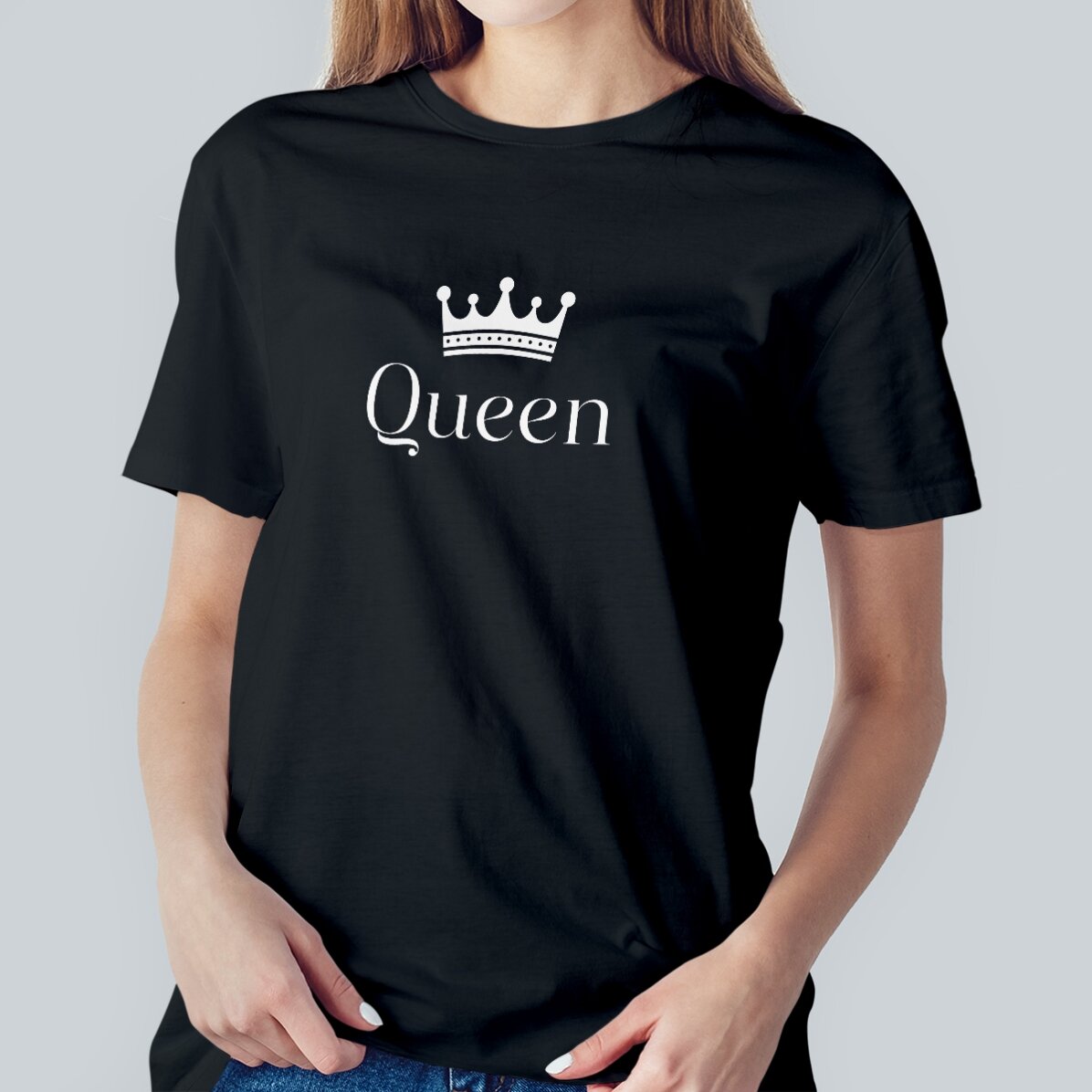 Personalisiertes Baumwoll-T-Shirt mit Aufdruck – King & Queen