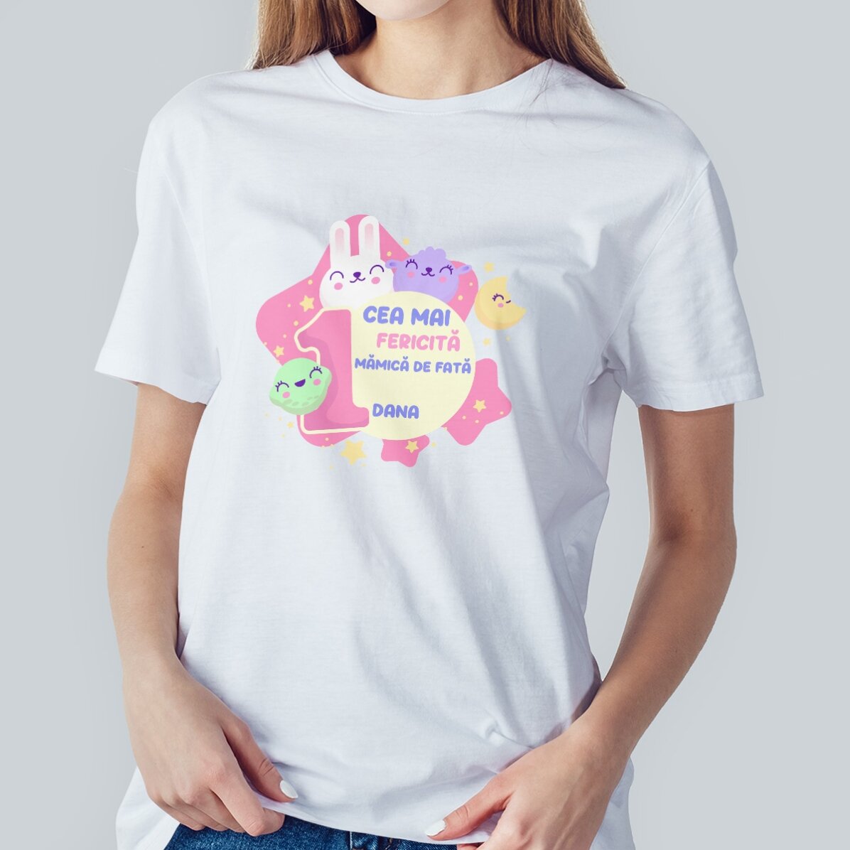 Personalisiertes Baumwoll-T-Shirt mit Aufdruck (Modell für Mädchen) – 1. Geburtstag