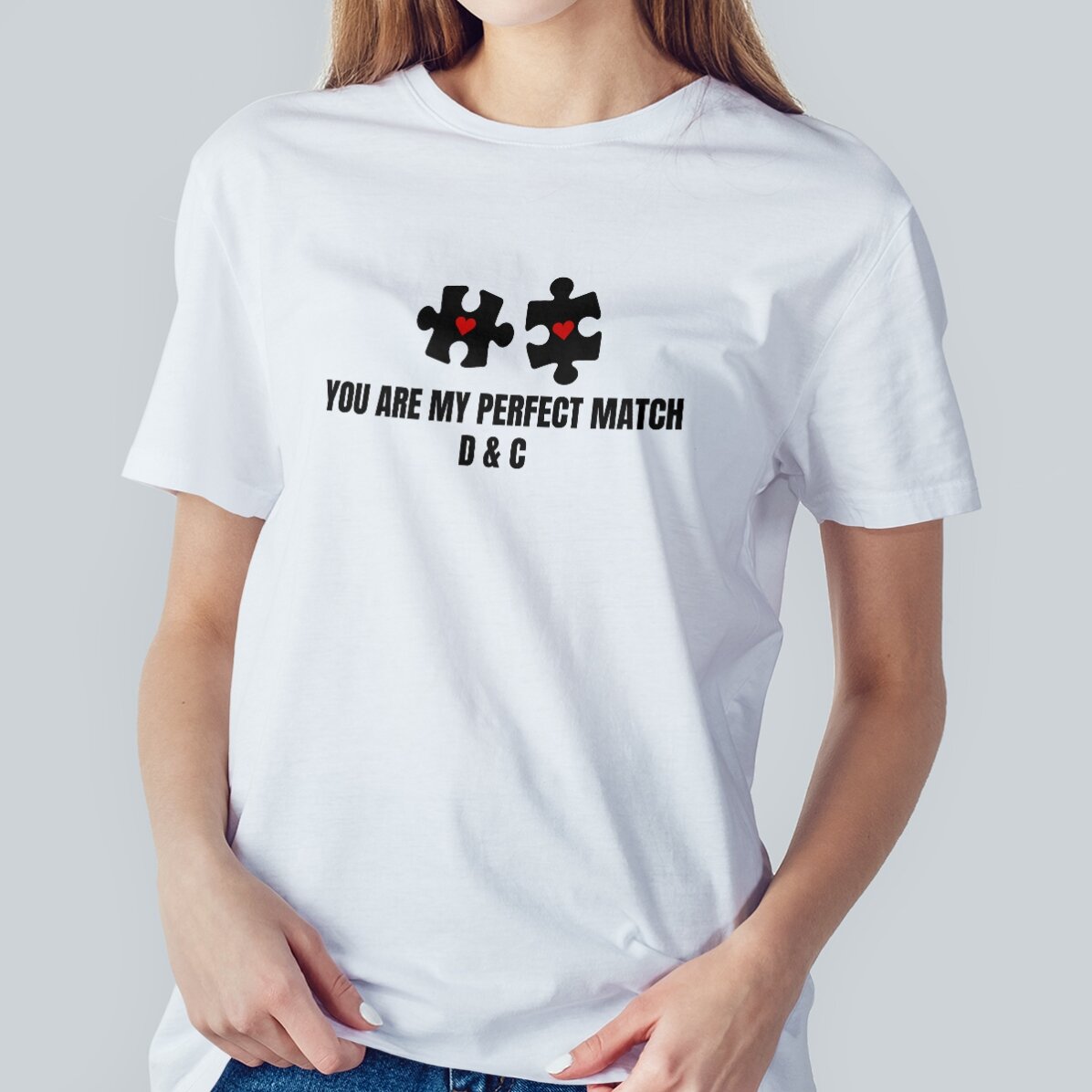 Personalisiertes Baumwoll-T-Shirt mit Aufdruck – Perfect Match
