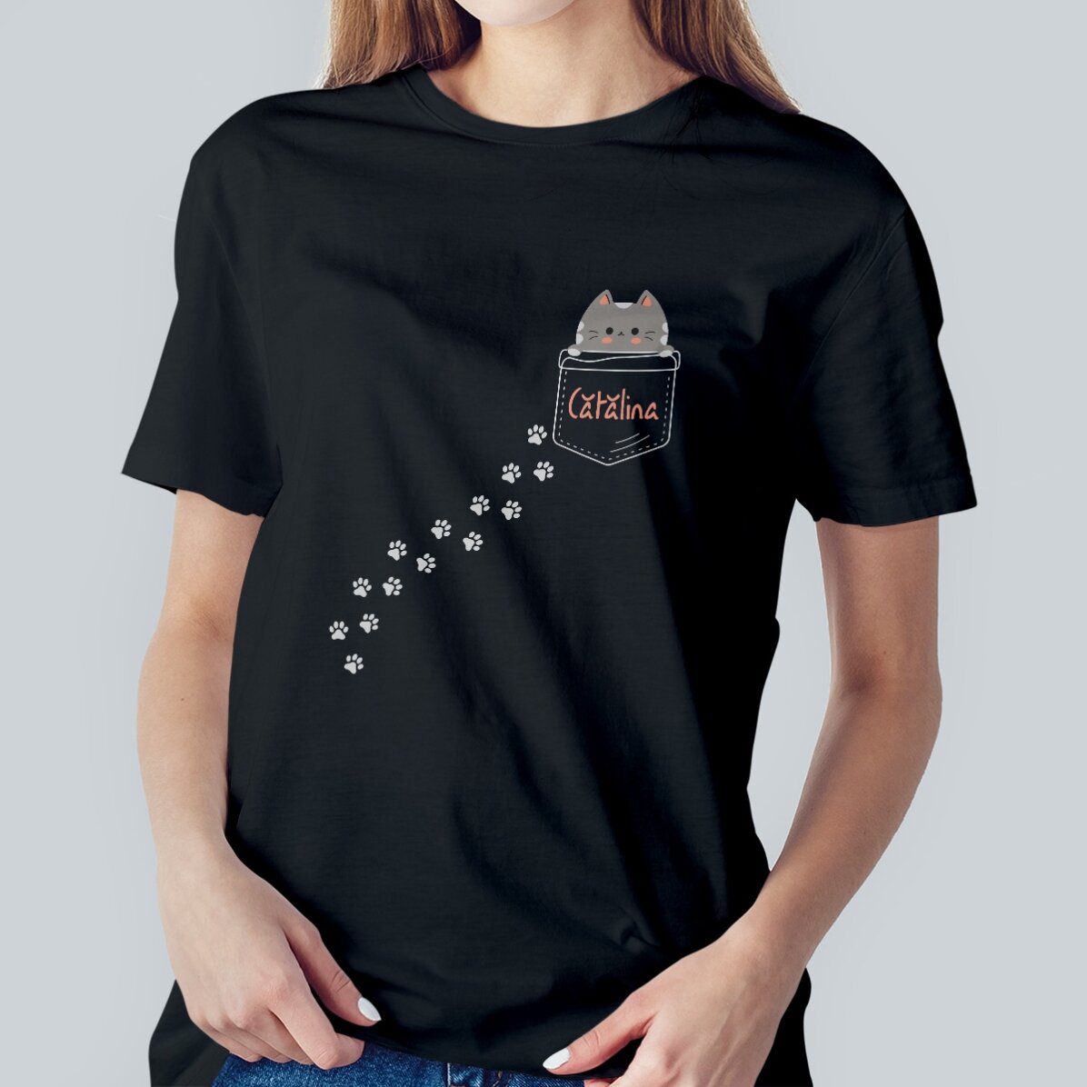 Custom cotton T-shirt with text - Hidden cat
