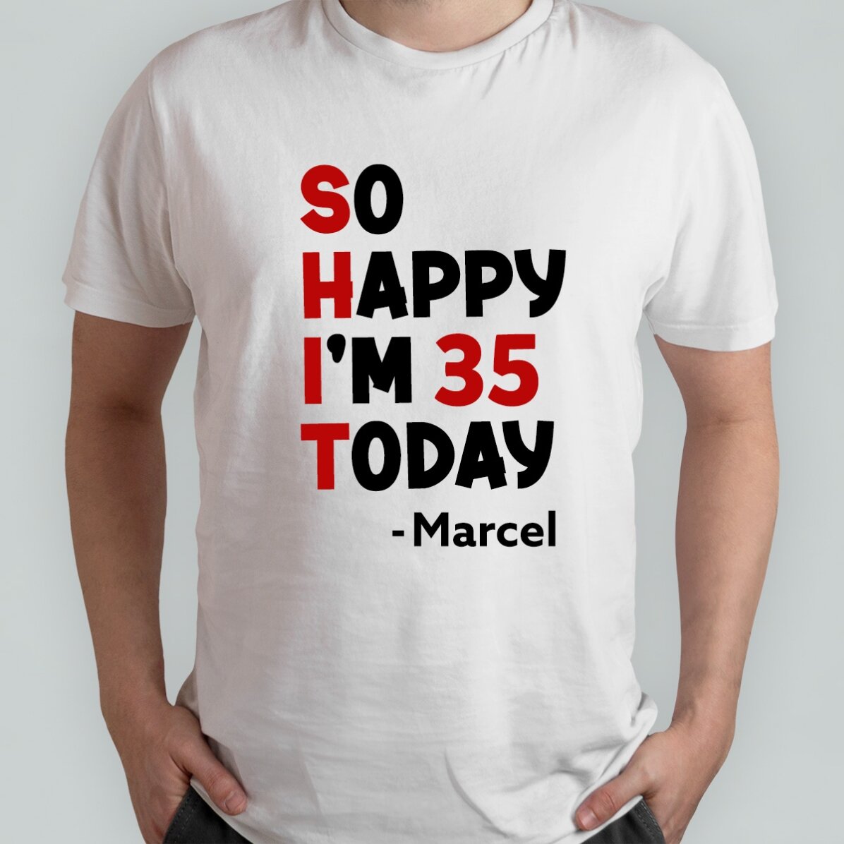 Personalisiertes Baumwoll-T-Shirt mit Aufdruck – „So happy“