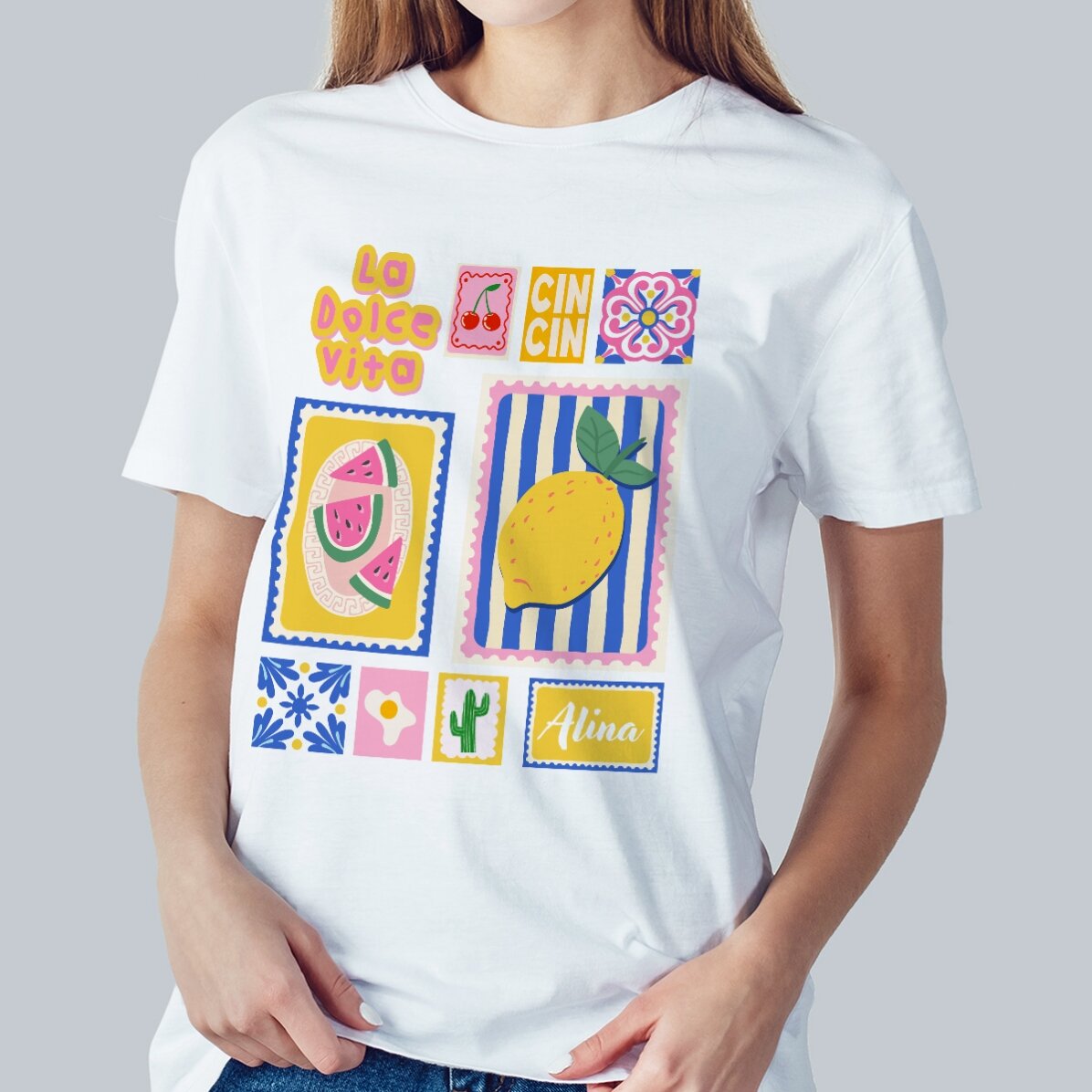 Personalisiertes Baumwoll-T-Shirt mit Namen – Summer