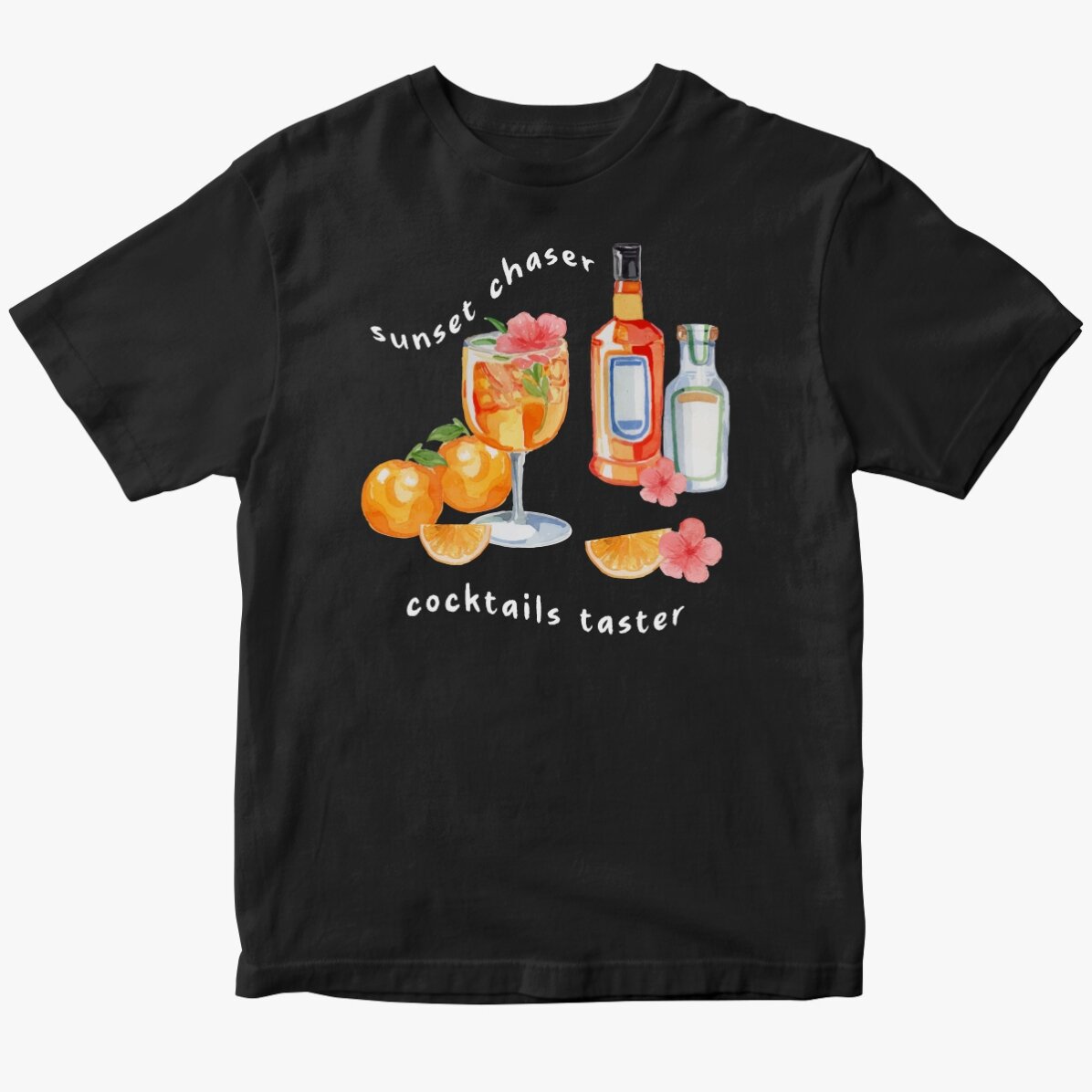 Personalisiertes Baumwoll-T-Shirt mit Aufdruck – Sunset & Cocktails