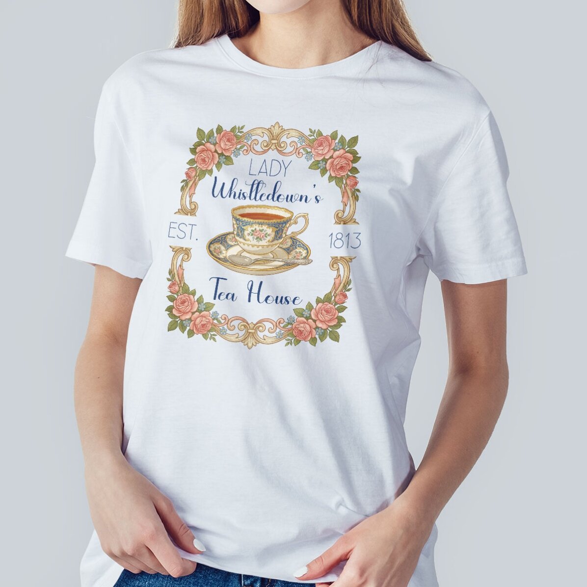Personalisiertes Baumwoll-T-Shirt mit Aufdruck – Tea House