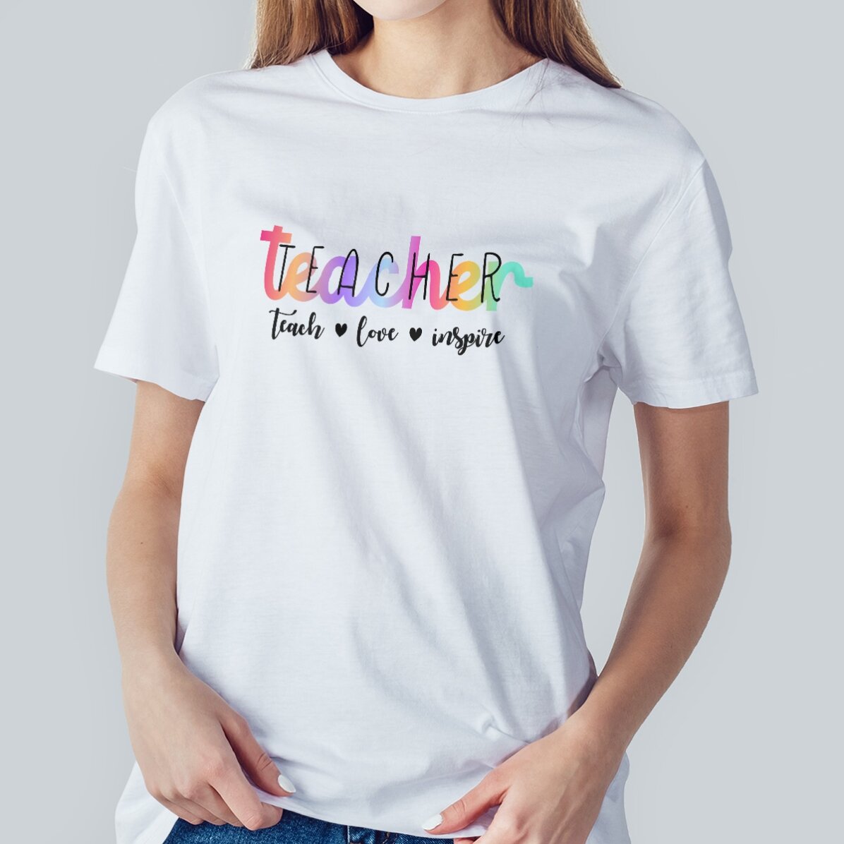 Personalisiertes Baumwoll-T-Shirt mit Aufdruck – Teach, love, inspire
