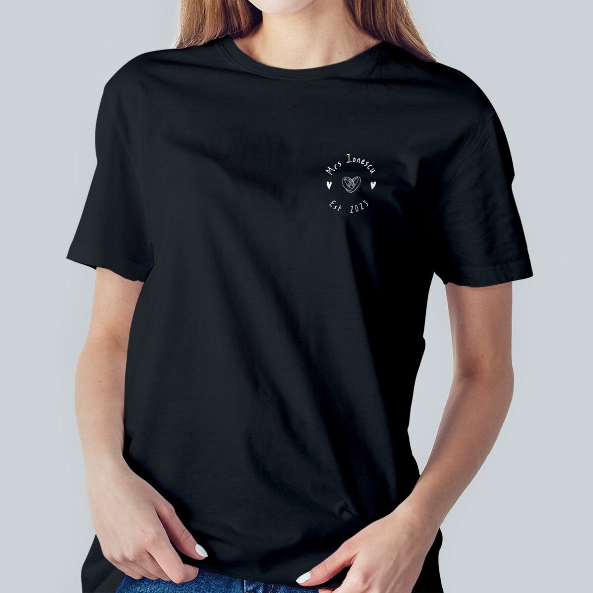 Personalisiertes Baumwoll-T-Shirt mit Aufdruck – Eheringe