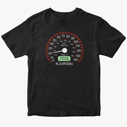 Personalisiertes Baumwoll-T-Shirt mit Aufdruck – Tachometer