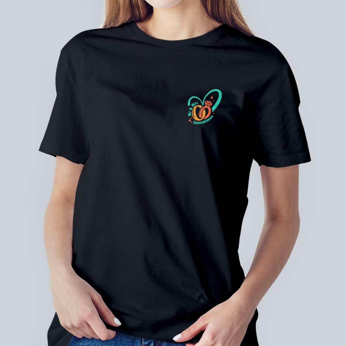 Personalisiertes Baumwoll-T-Shirt mit Aufdruck – Eheringe