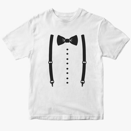 Personalisiertes Baumwoll-T-Shirt für den Junggesellenabschied – Hosenträger und Fliege