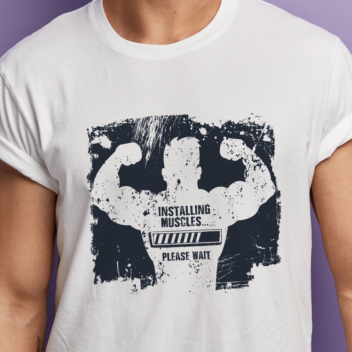 Custom T-shirt with text - Installing muscles