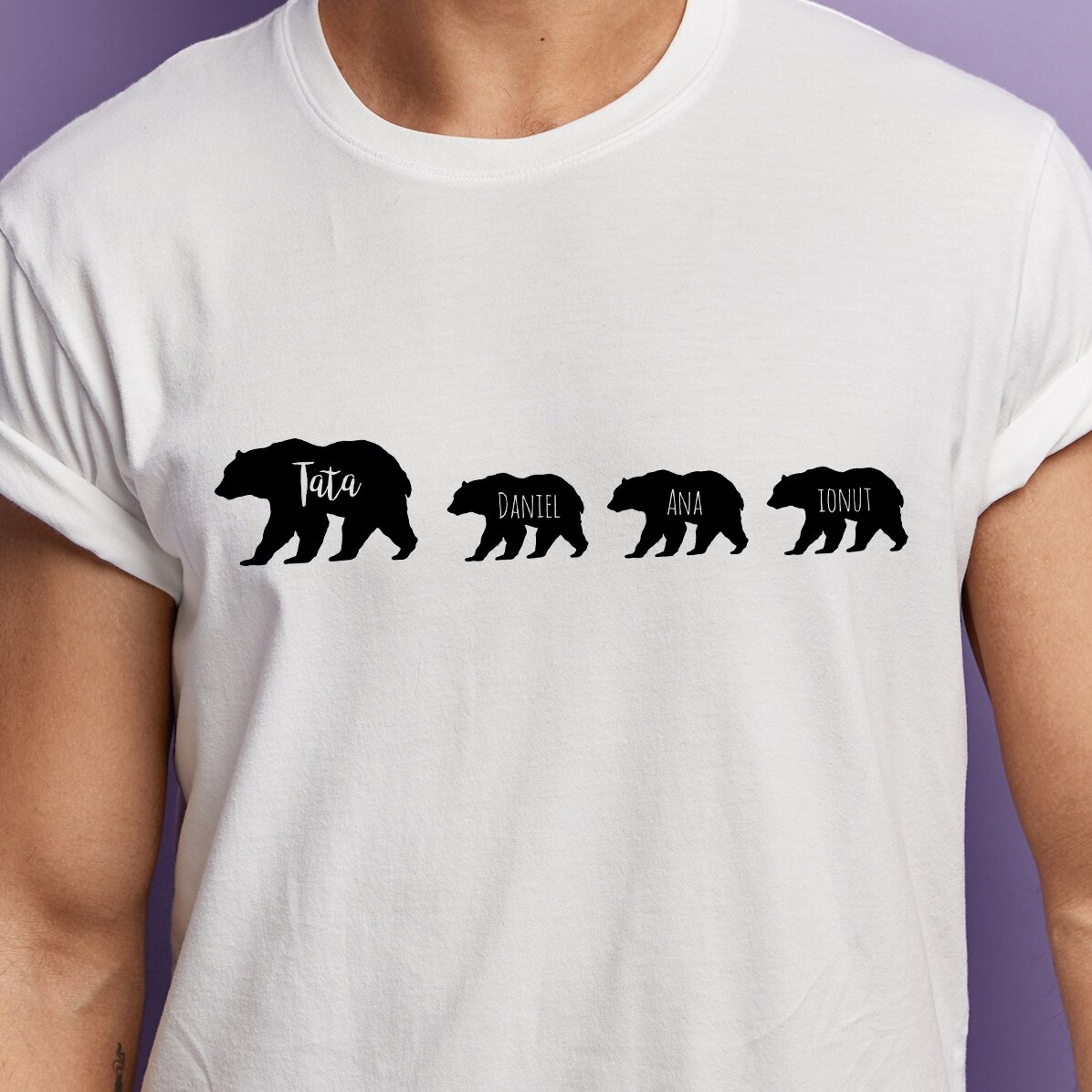 Personalisiertes T-Shirt mit Aufdruck – Bär und 3 Bärenjungen