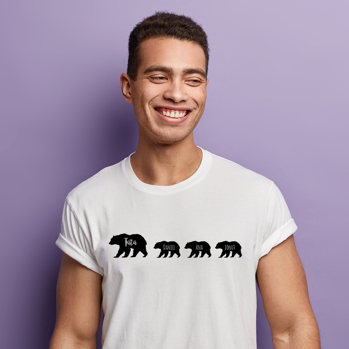 Personalisiertes T-Shirt mit Aufdruck – Bär und 3 Bärenjungen