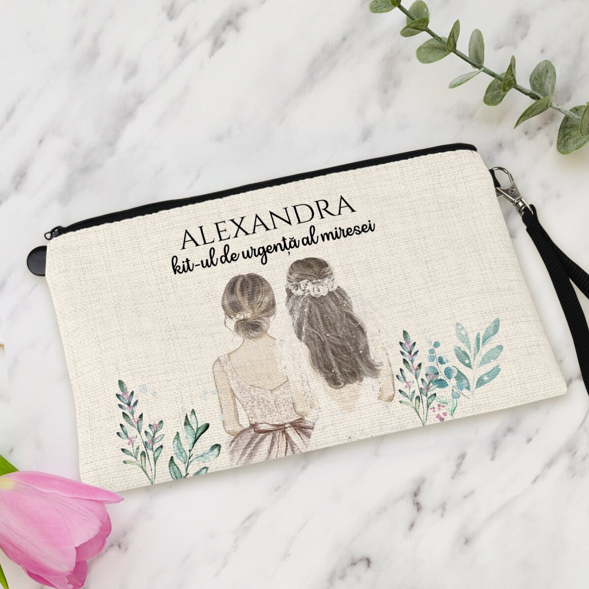 Individuell gestaltetes Make-up-Set mit Schriftzug – Brautjungfer