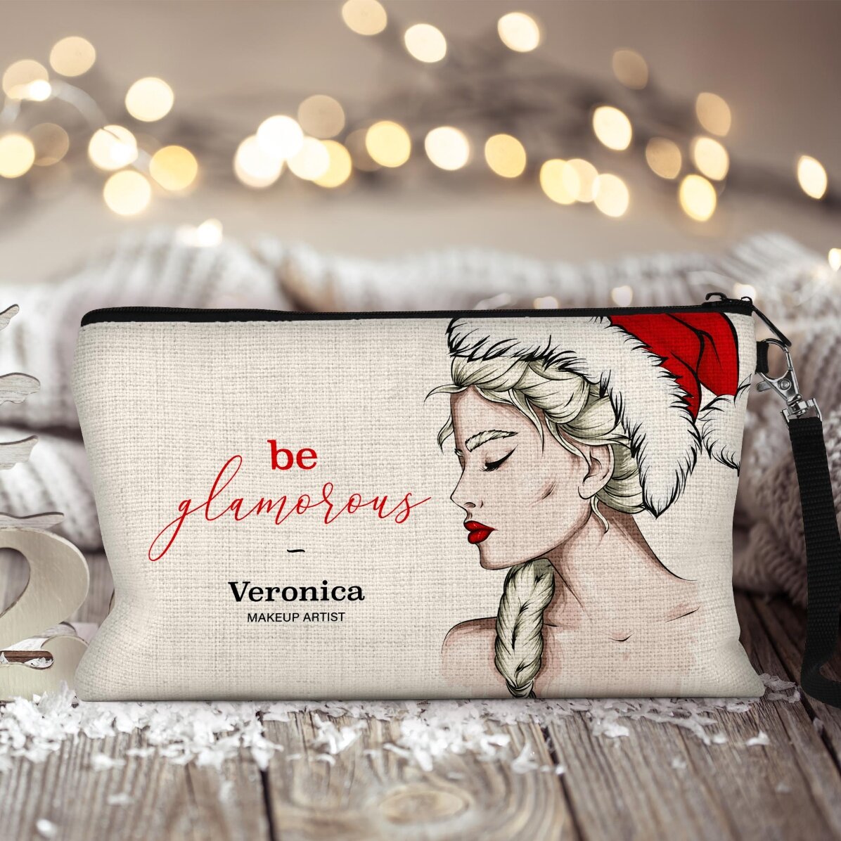 Individuell gestaltetes Make-up-Set mit der Aufschrift „Glamorous Christmas“