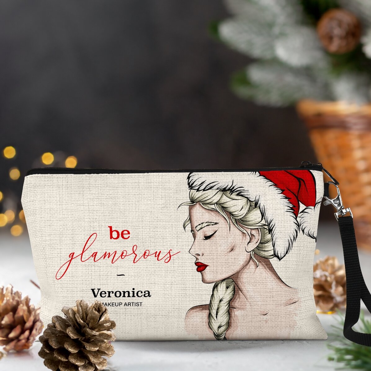 Individuell gestaltetes Make-up-Set mit der Aufschrift „Glamorous Christmas“