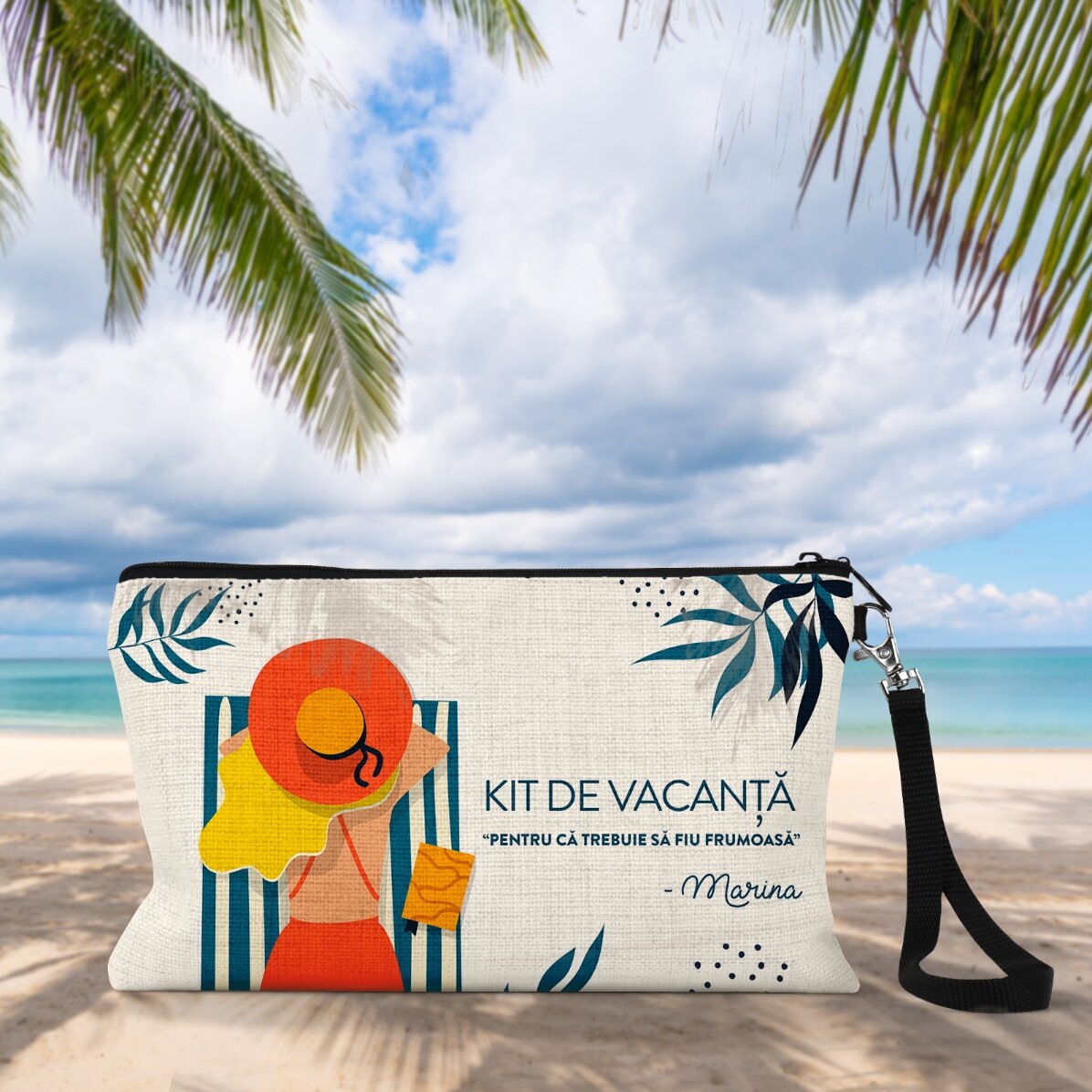 Individuell gestaltetes Make-up-Set mit Schriftzug – Urlaubs-Set