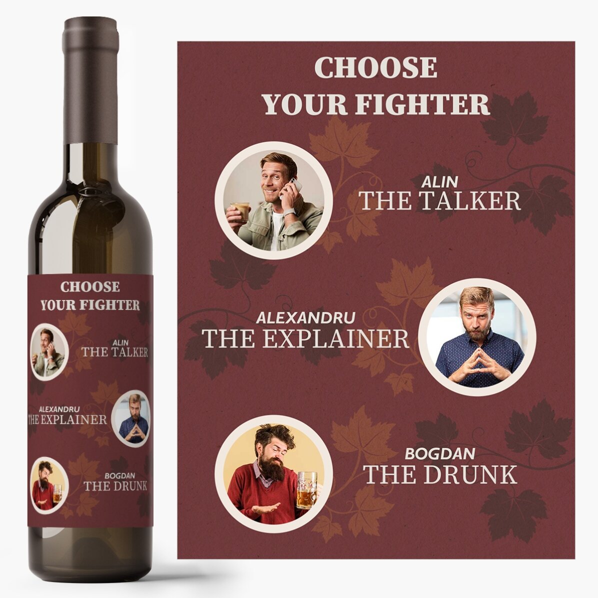 Personalisierter Wein mit 3 Fotos und Text – Friendship Roles