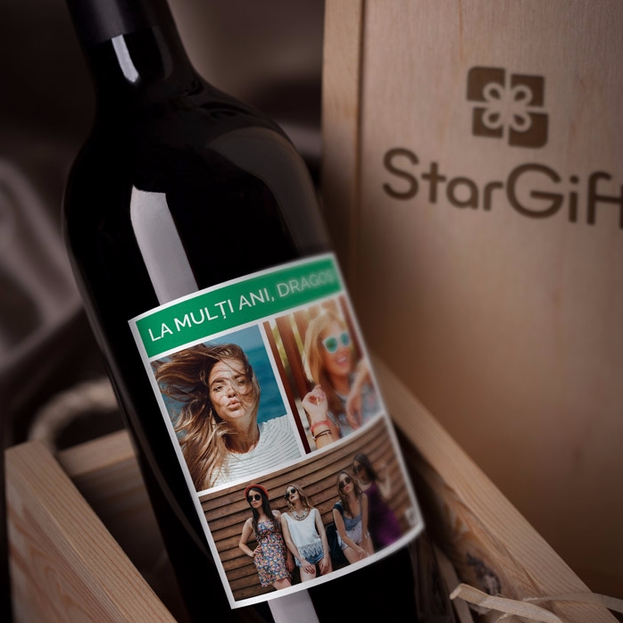 Personalisierter Wein mit 3 Fotos und Text