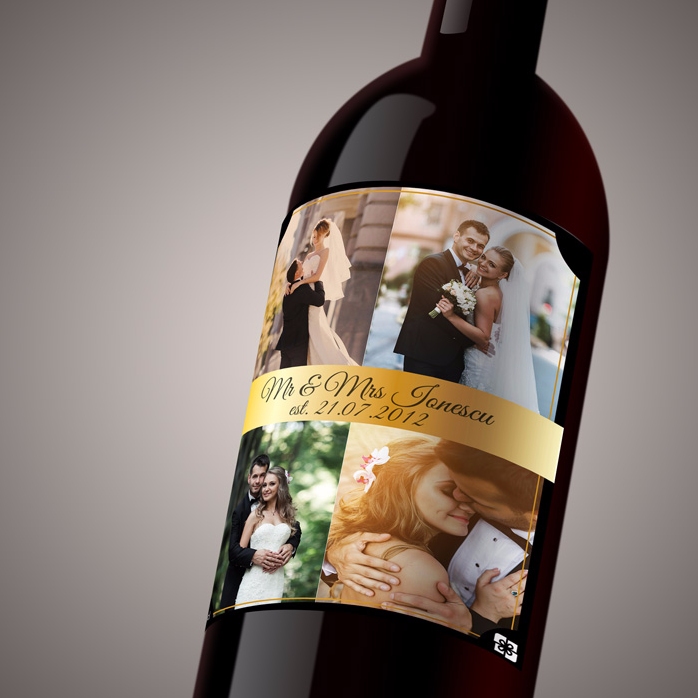 Personalisierter Wein mit 4 Fotos für Paare