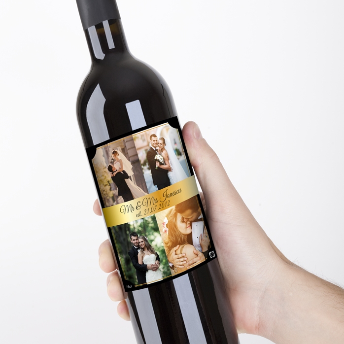 Personalisierter Wein mit 4 Fotos für Paare