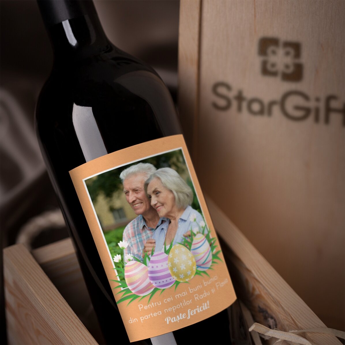 Personalisierter Wein mit einem Foto und einer Osterbotschaft