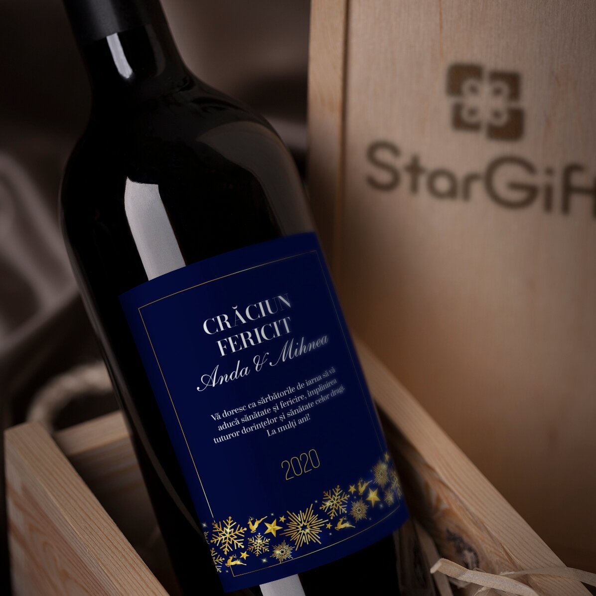 Wein mit individueller Beschriftung – Golden Snowflakes