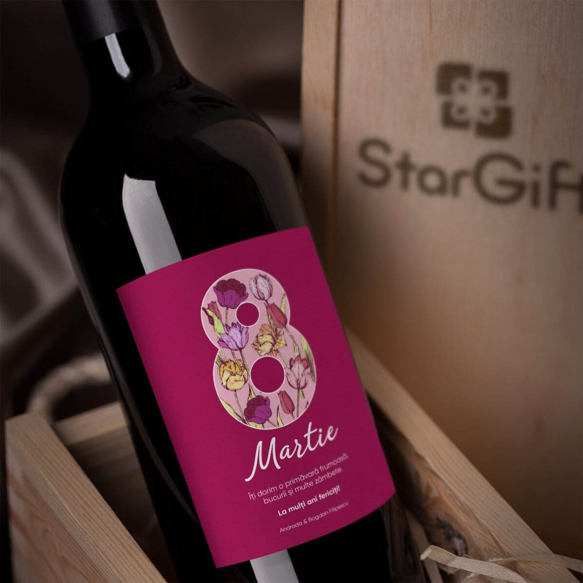 Personalised wine with text for 8 March