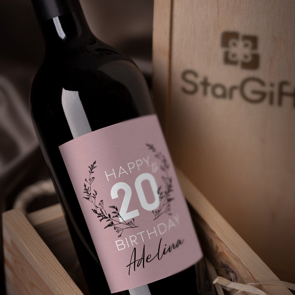 Wein mit individueller Beschriftung zum Geburtstag – Floral